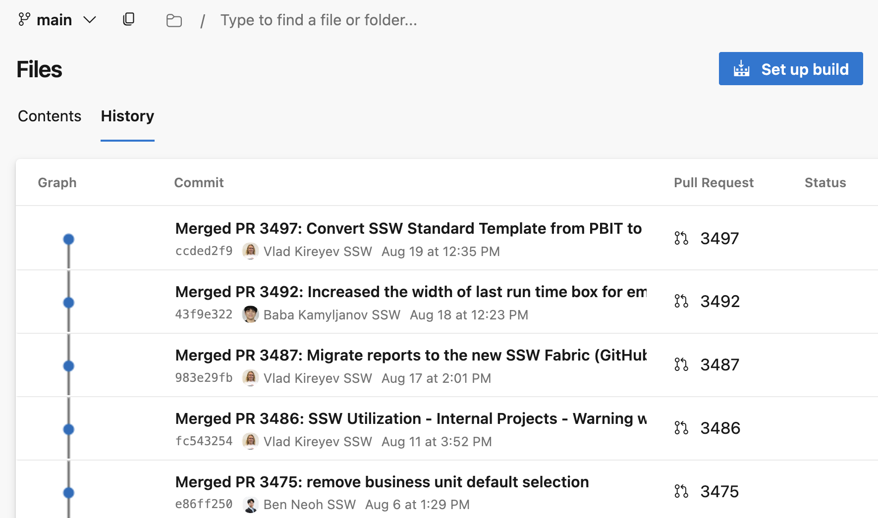 Git history for Power BI report