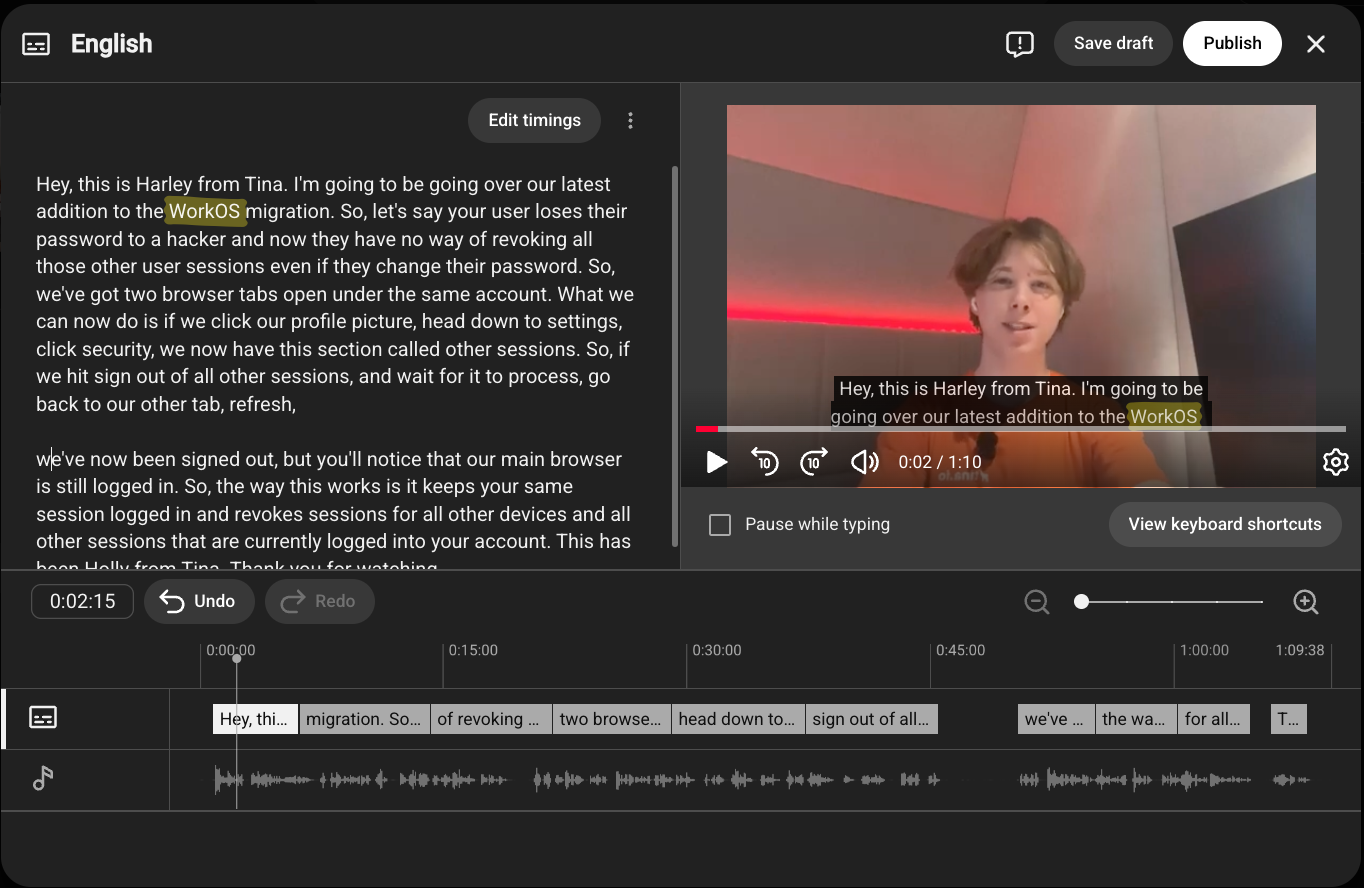 Editing the subtitles