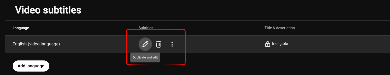 Duplicate and edit subtitles button