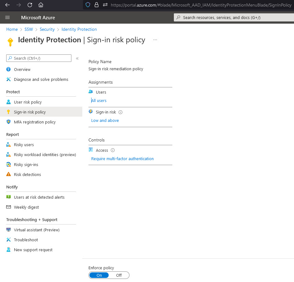 Good Example - All users with a risk of Low and above will be prompted for MFA authentication