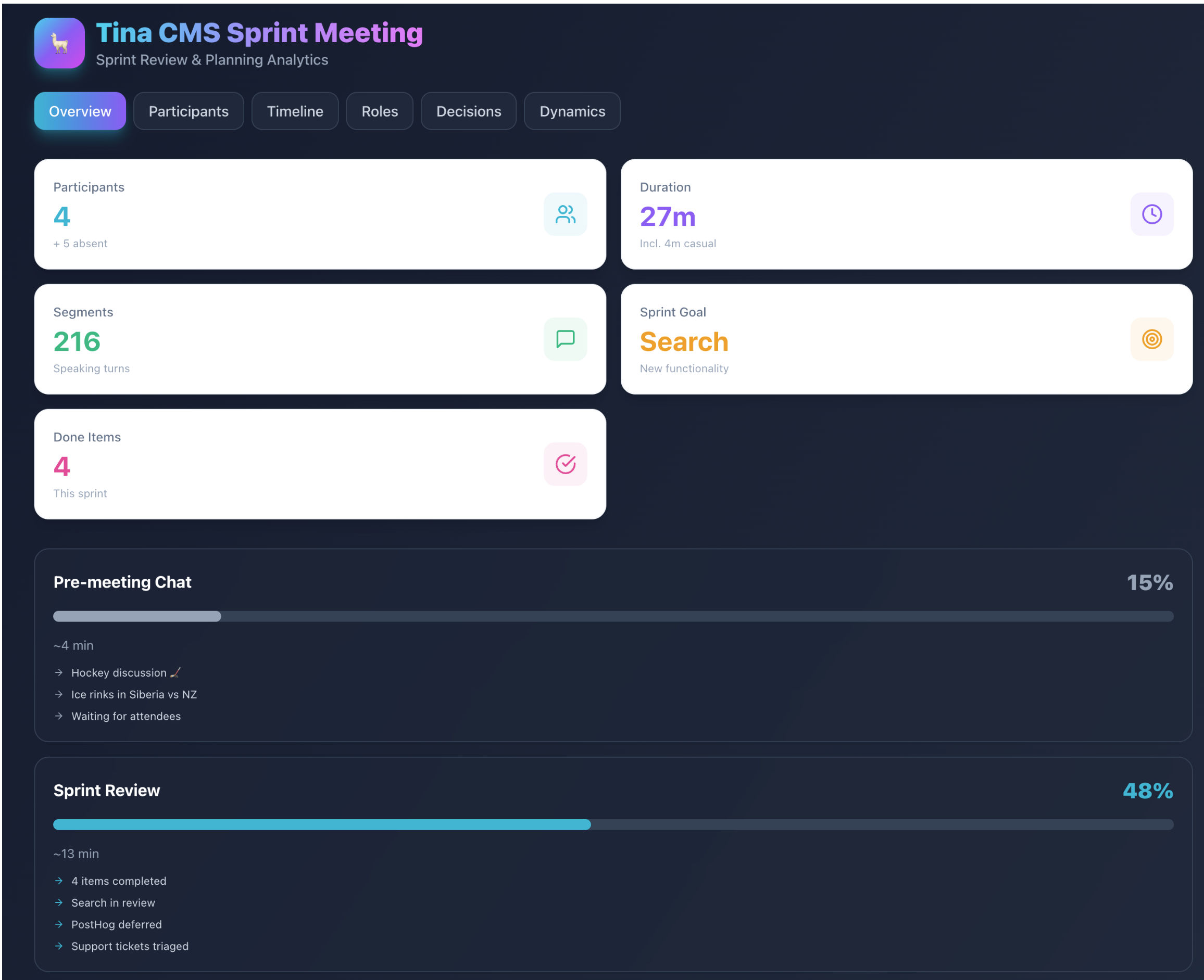 Figure: Claude-created meeting overview - Image from Product Owner