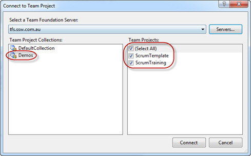 Figure 3 - Select your Team Project Collections and associated Team Projects