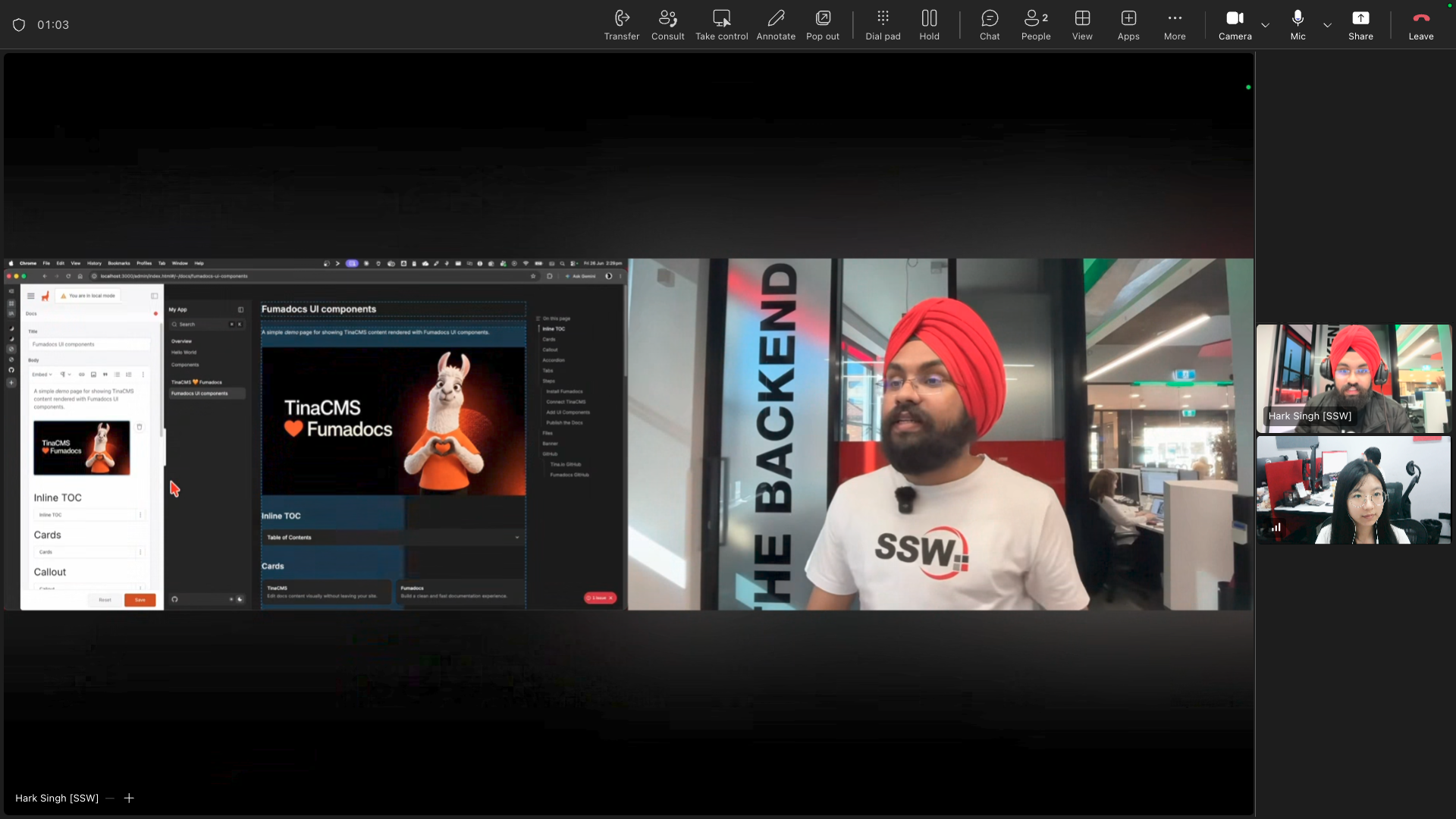 Two people reviewing a rough video edit together on a Teams call