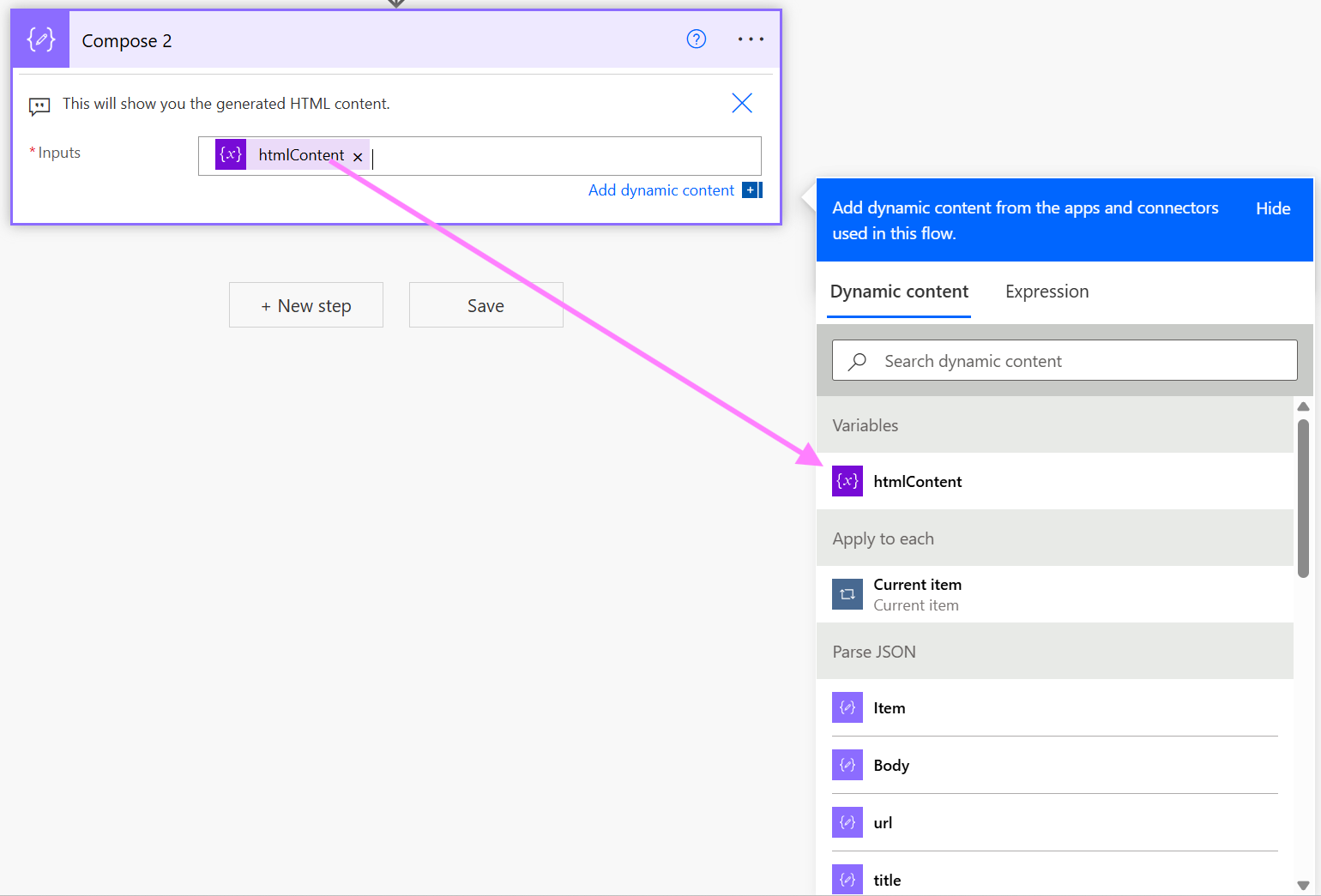 compose action to output final html
