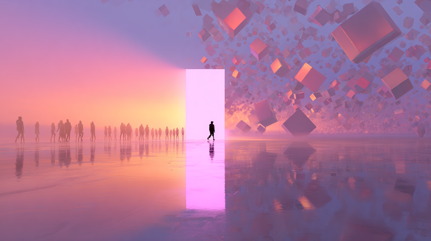 A person standing before a glowing doorway, representing a new opportunity.