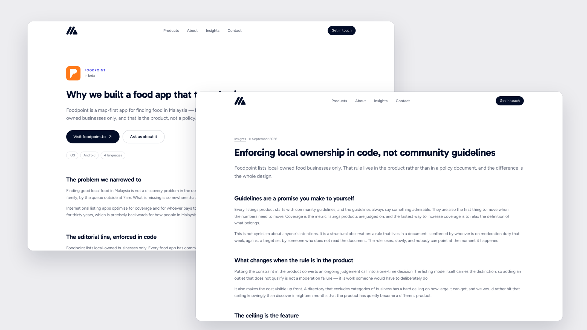 A product page and an Insights article