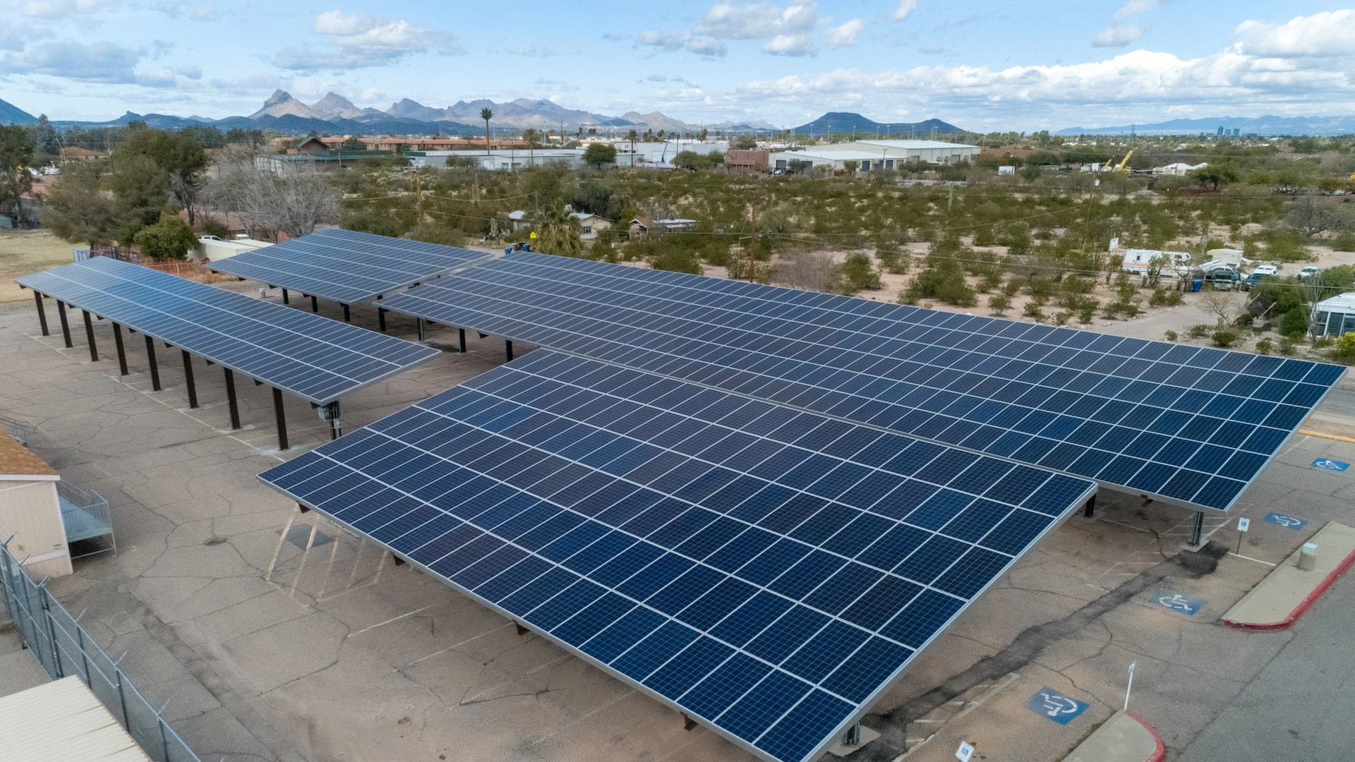 Sunnyside Unified School District 1.04 MW solar carports with AZ mountains behind