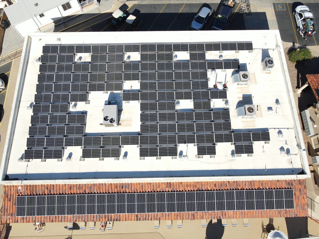 Rooftop solar on the clubhouse at RoadHaven Resort in Apache Junction, Arizona