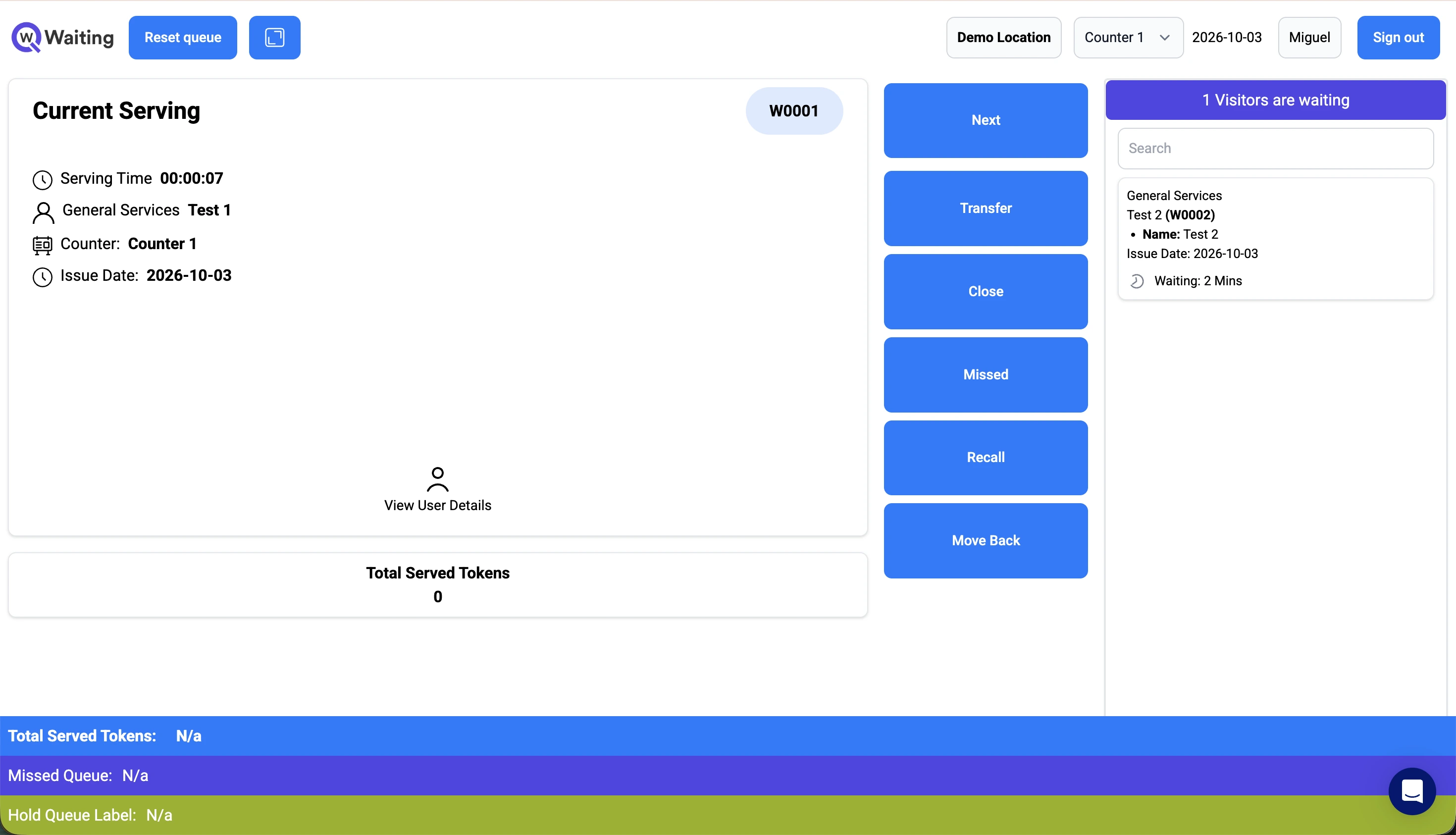 Qwaiting queue management dashboard