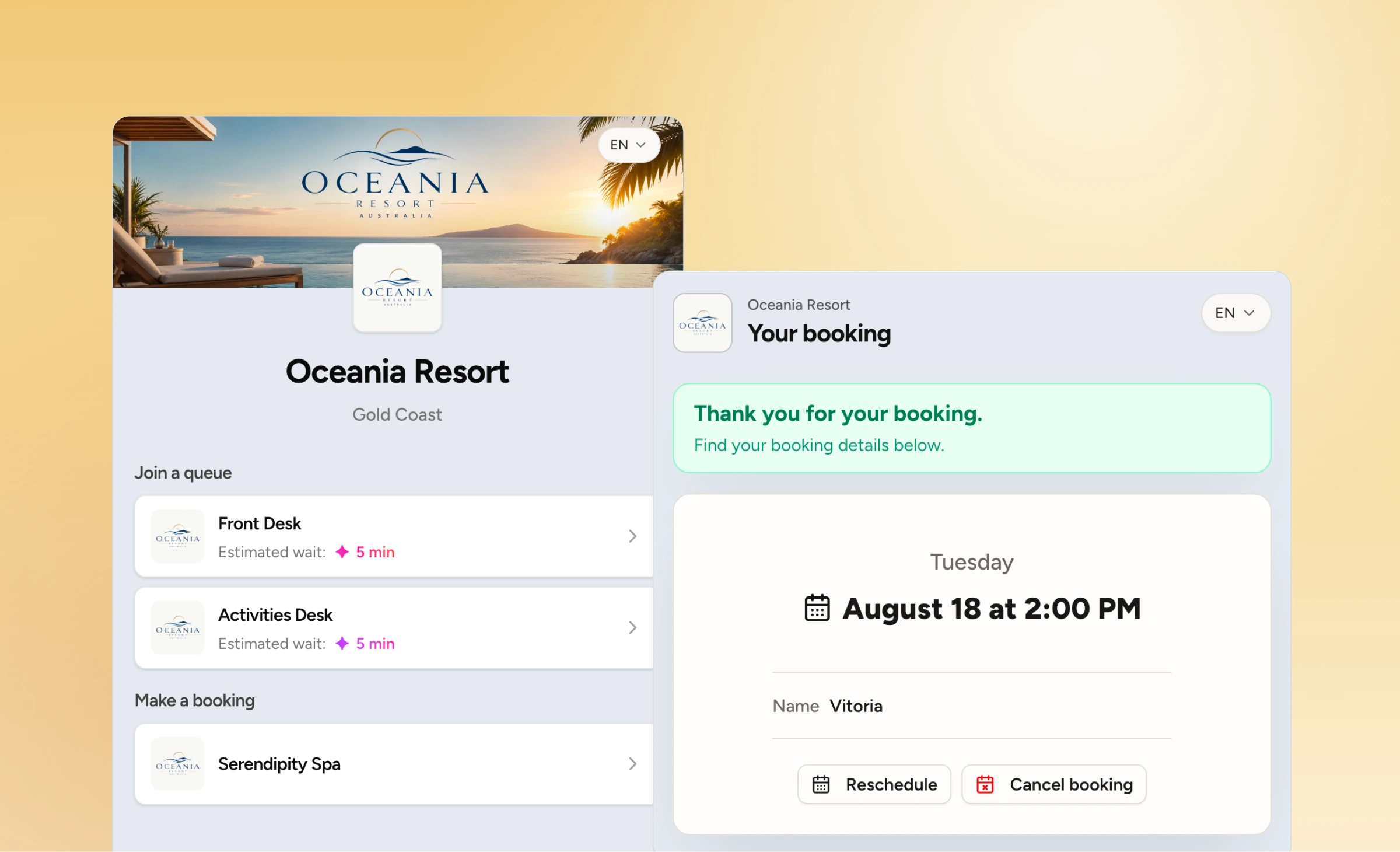 Manage spa, activity and dining bookings