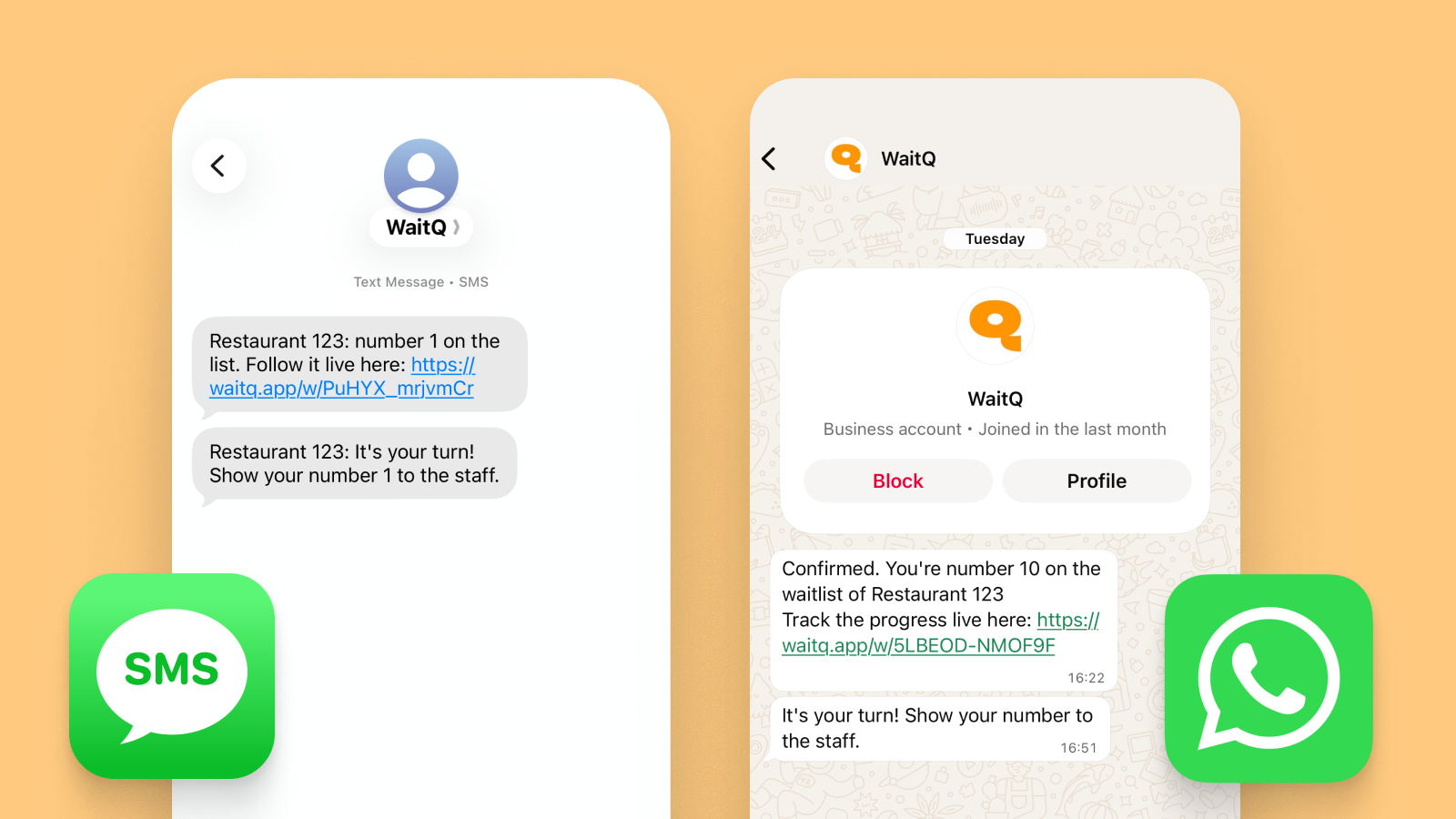 SMS and Whatsapp notifications in WaitQ