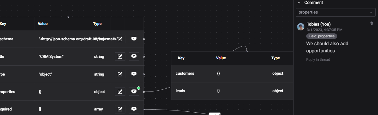 Comment on JSON fields