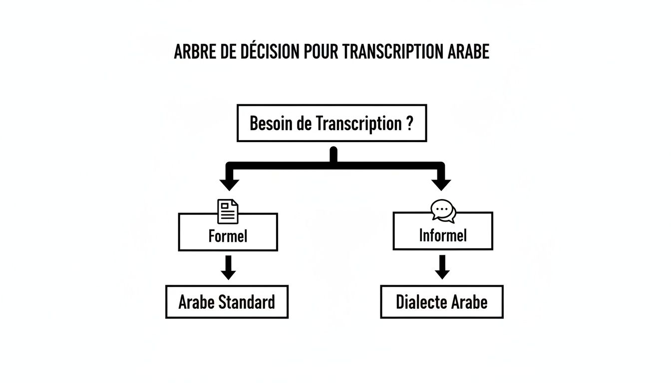 Arbre de décision pour choisir une stratégie de transcription en arabe selon le contexte de l'événement