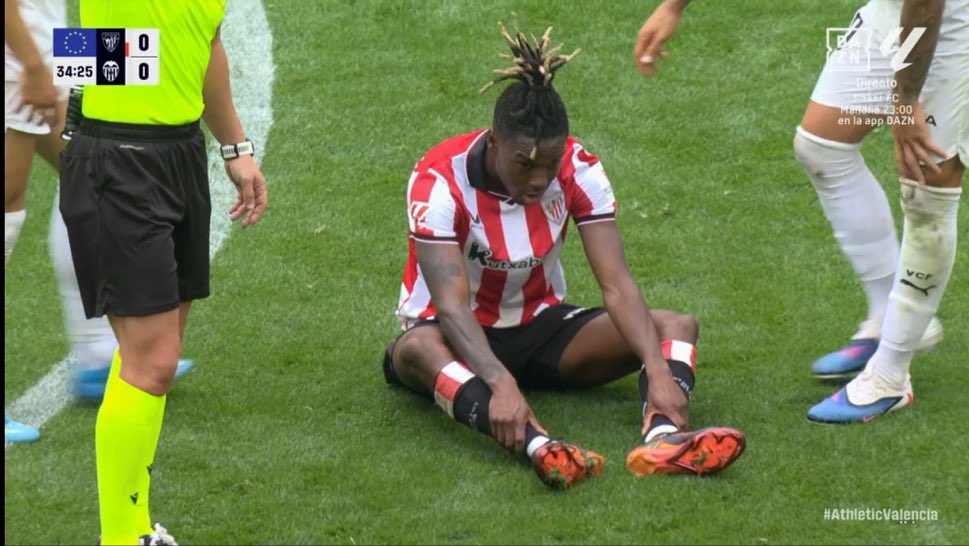 Nico Williams se lesiona y pone en alerta a España - Nico Williams se lesionó en el partido contra Valencia
