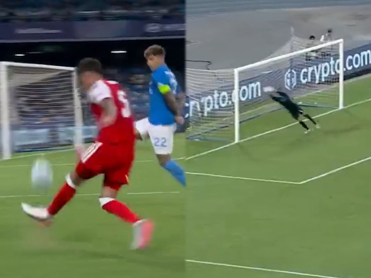 Hincapié roza el golazo en la Champions tras córner en el primer tiempo