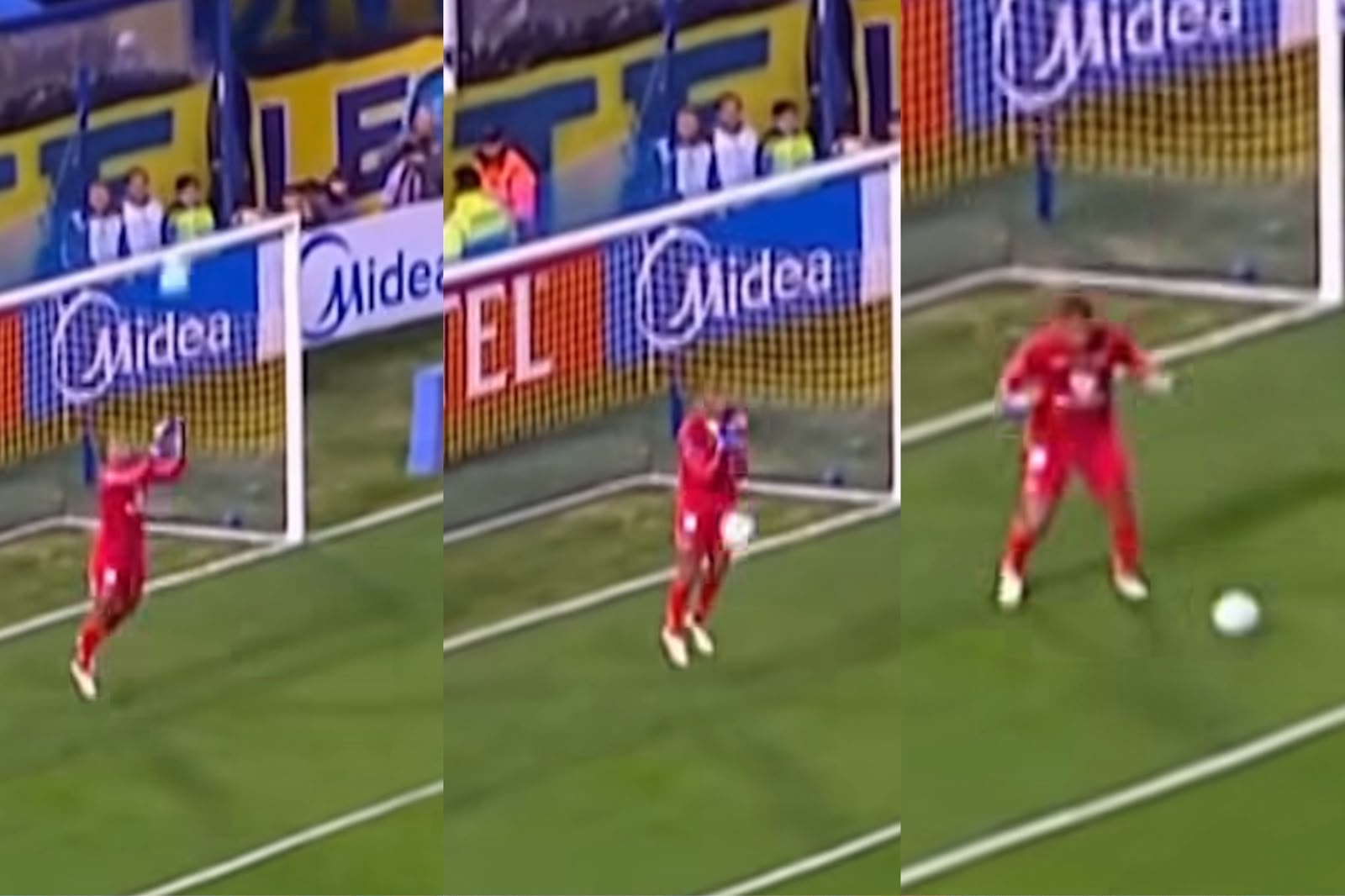 Omar Carabalí evita el blooper con suerte ante Boca Juniors
