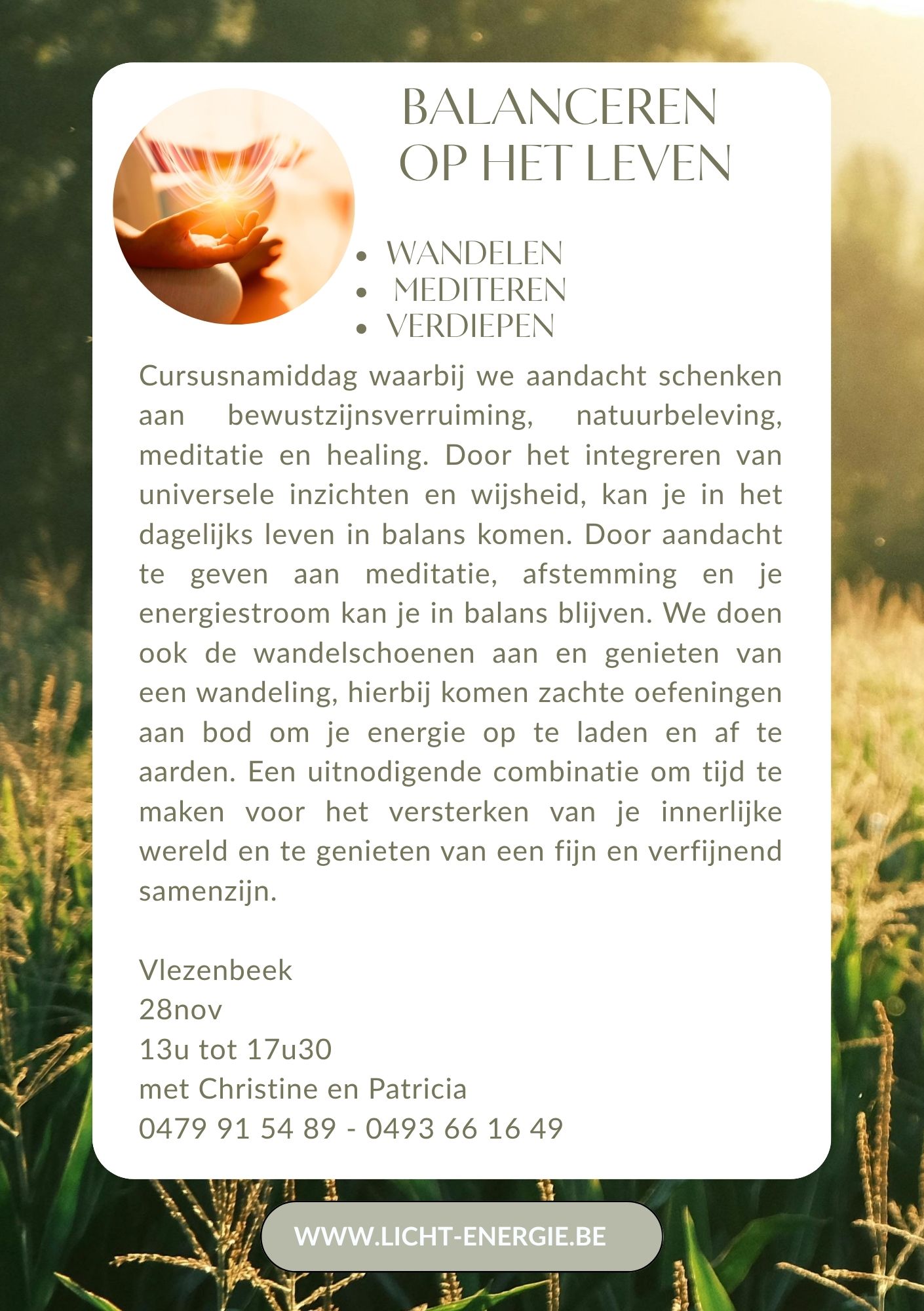 Affiche Balanceren op het leven: cursusnamiddag met wandelen, mediteren en verdiepen in Vlezenbeek