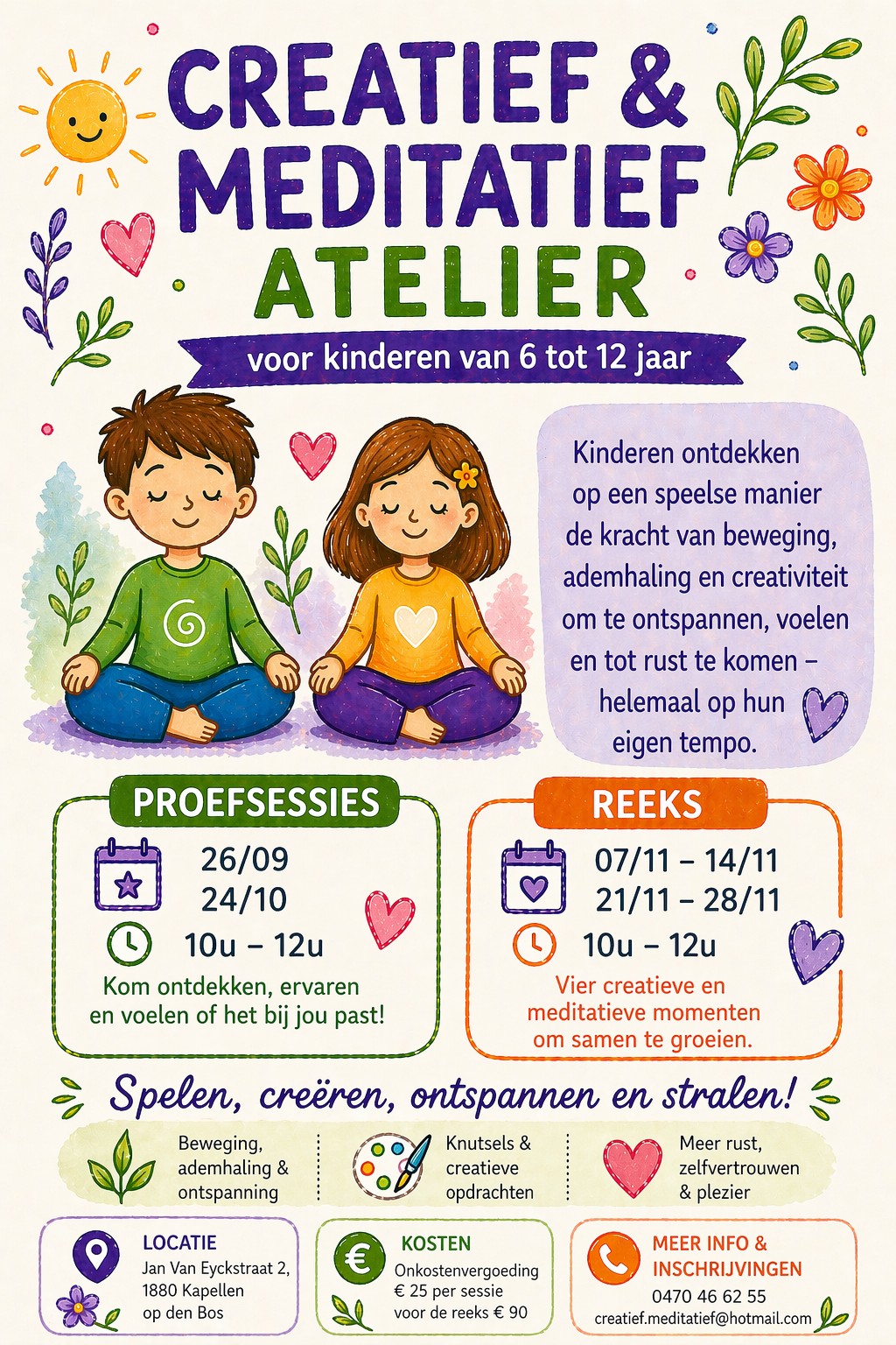 Affiche Creatief & meditatief atelier voor kinderen van 6 tot 12 jaar in Kapelle-op-den-Bos