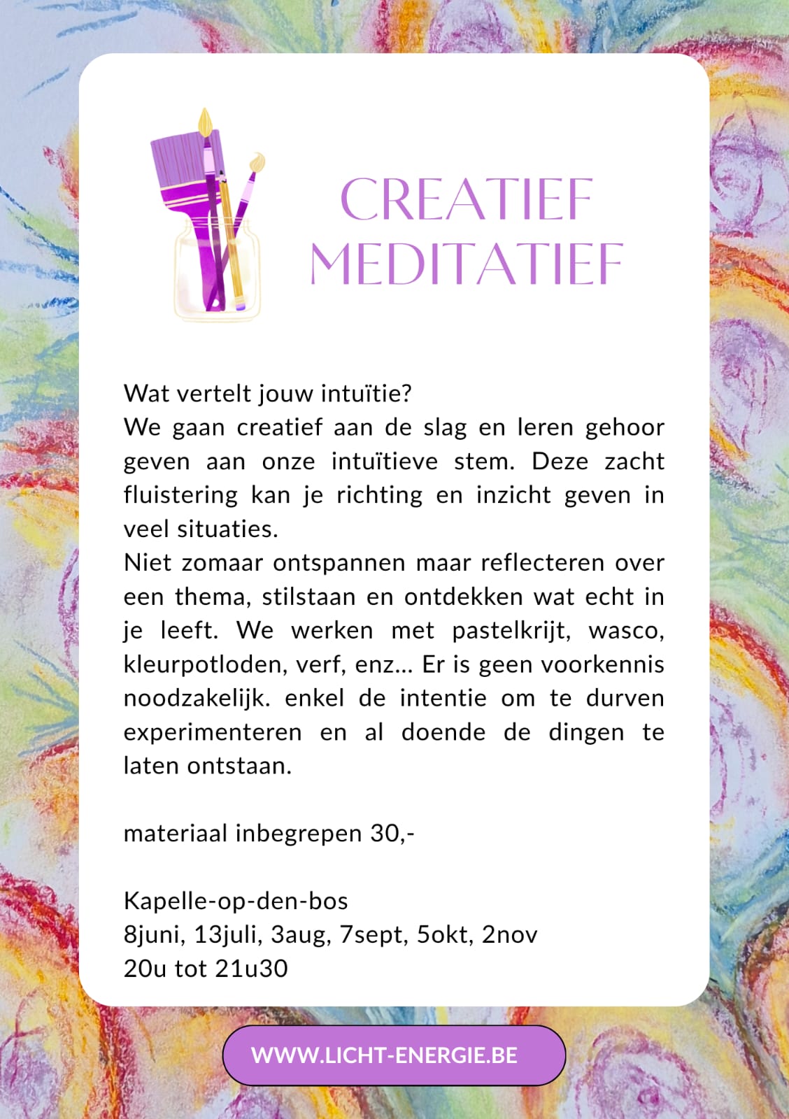 Affiche Creatief meditatief: creatief aan de slag met pastelkrijt, wasco en verf in Kapelle-op-den-Bos