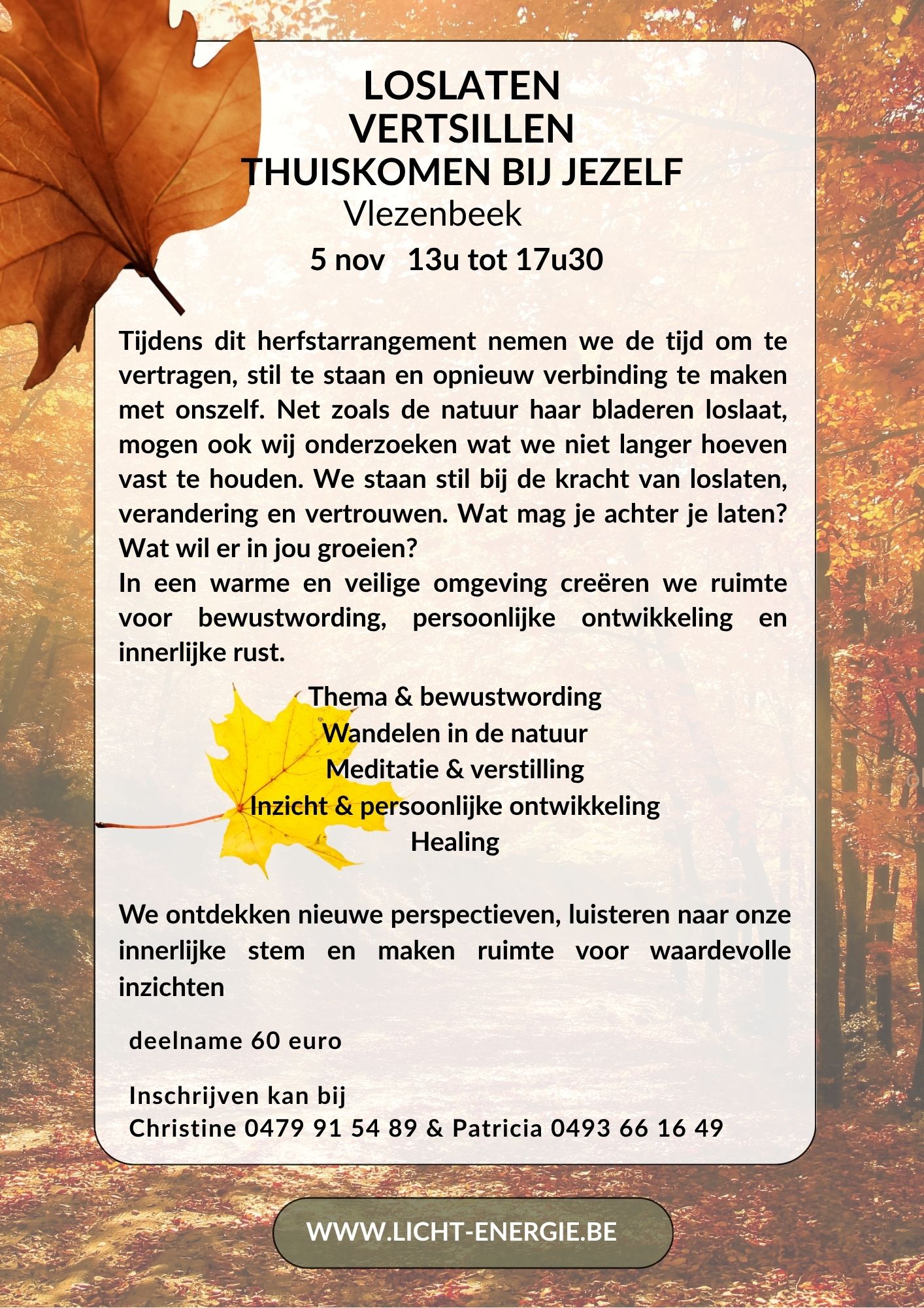 Affiche herfstarrangement Loslaten, verstillen, thuiskomen bij jezelf in Vlezenbeek
