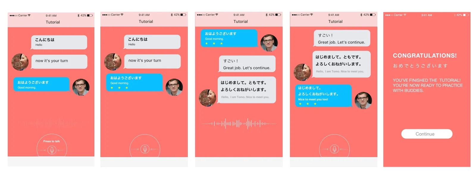 TomoTalk prototype screens