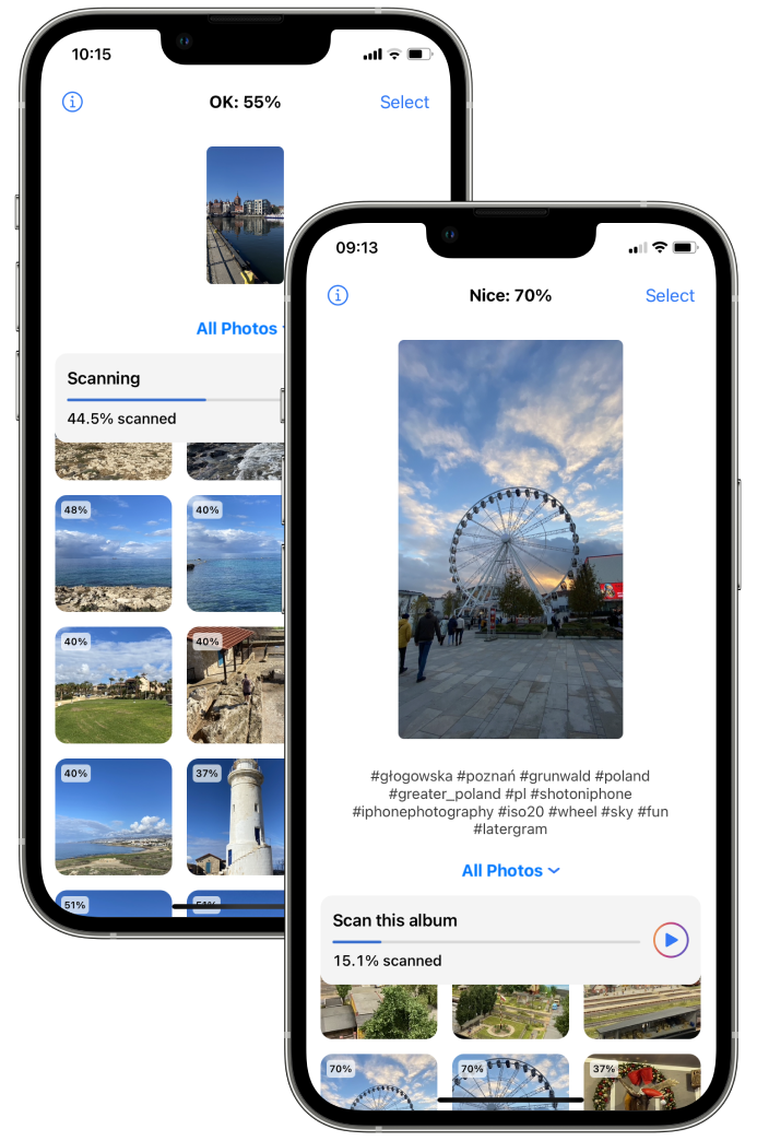 PickPic iOS App Interface on 2 iPhones