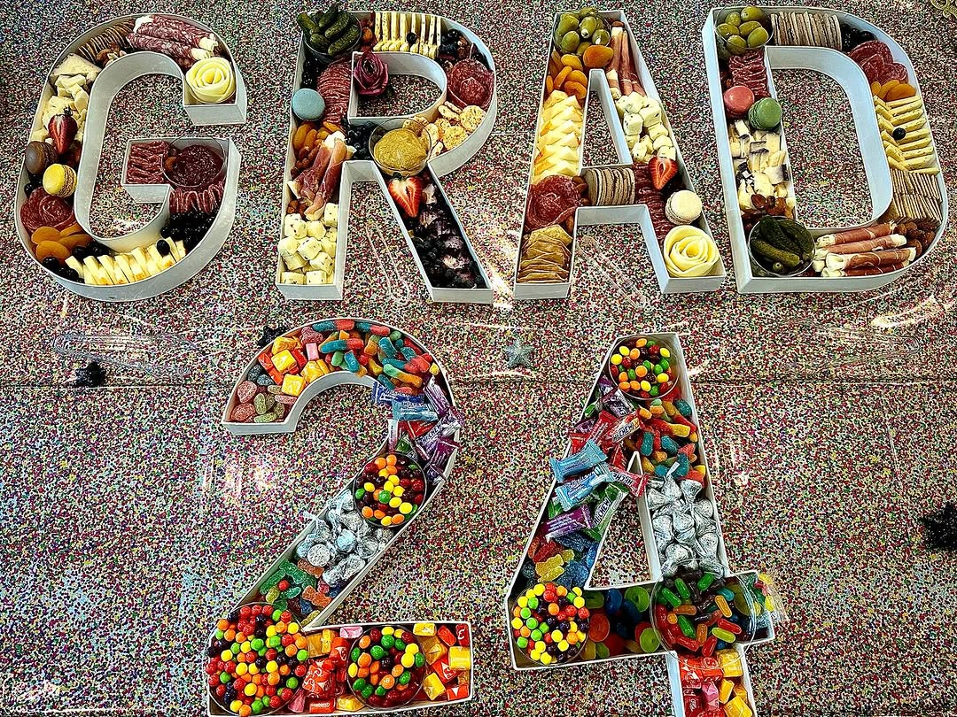 Beautifully curated grazing display with fresh florals