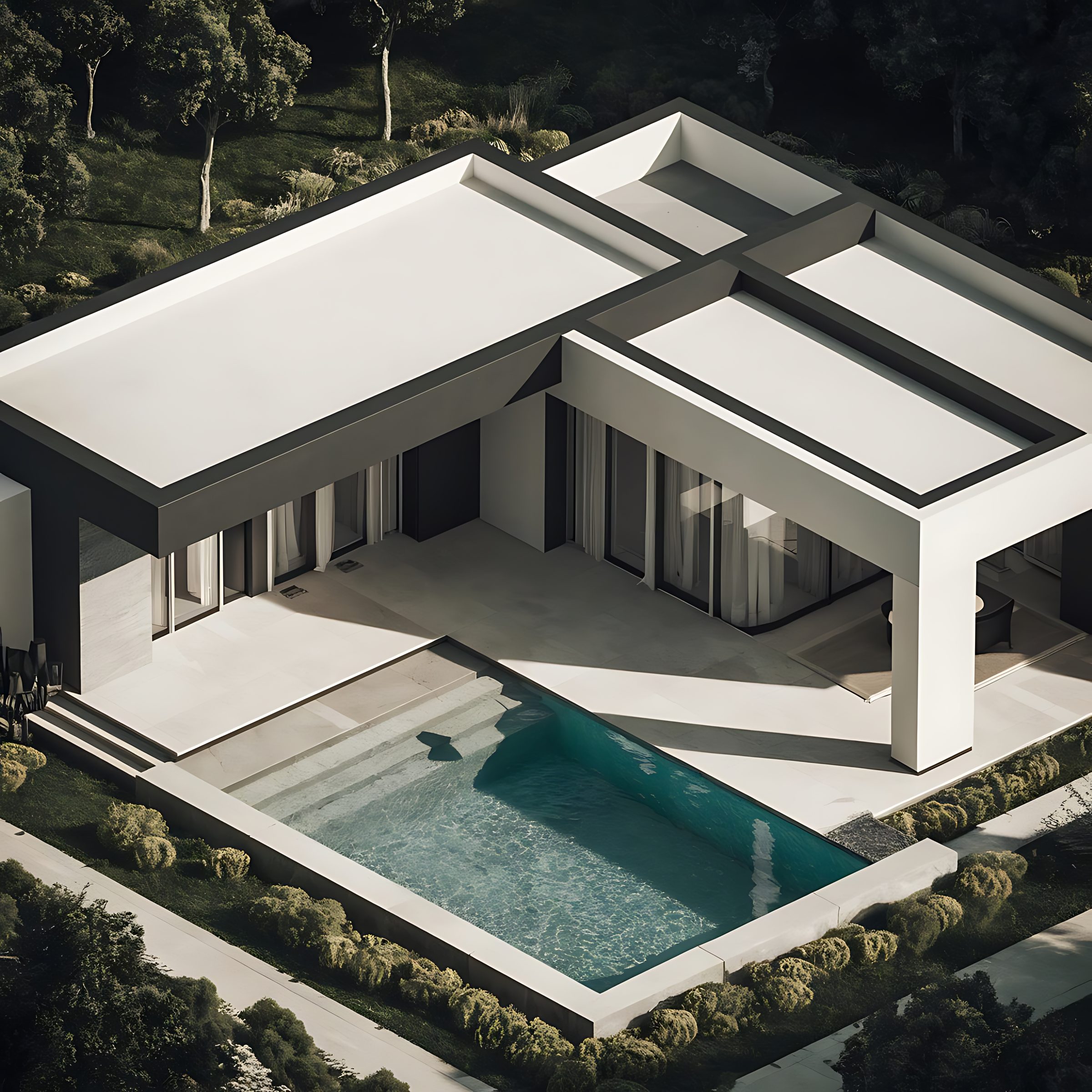 Vista aérea de casa com piscina