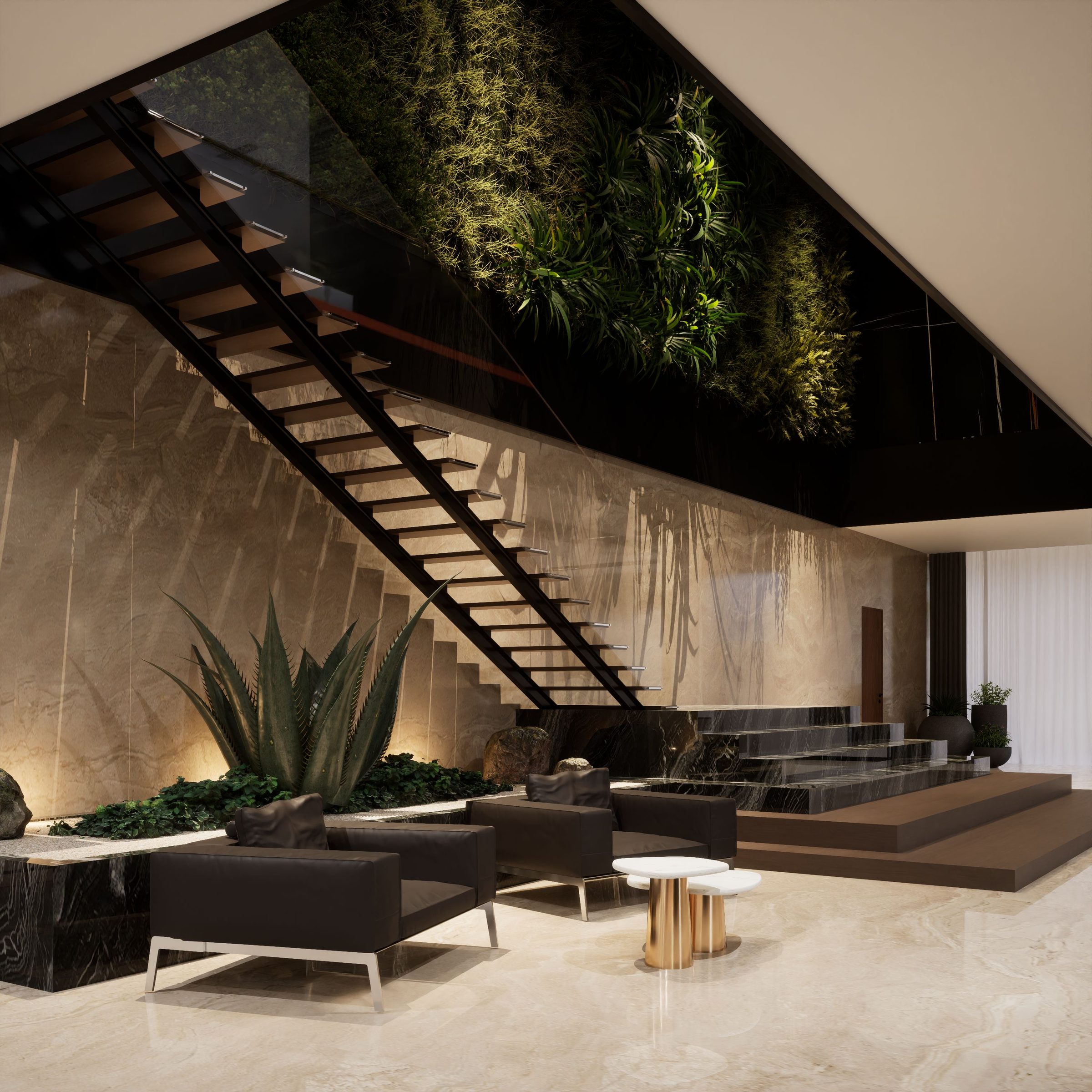 Escada com jardim vertical