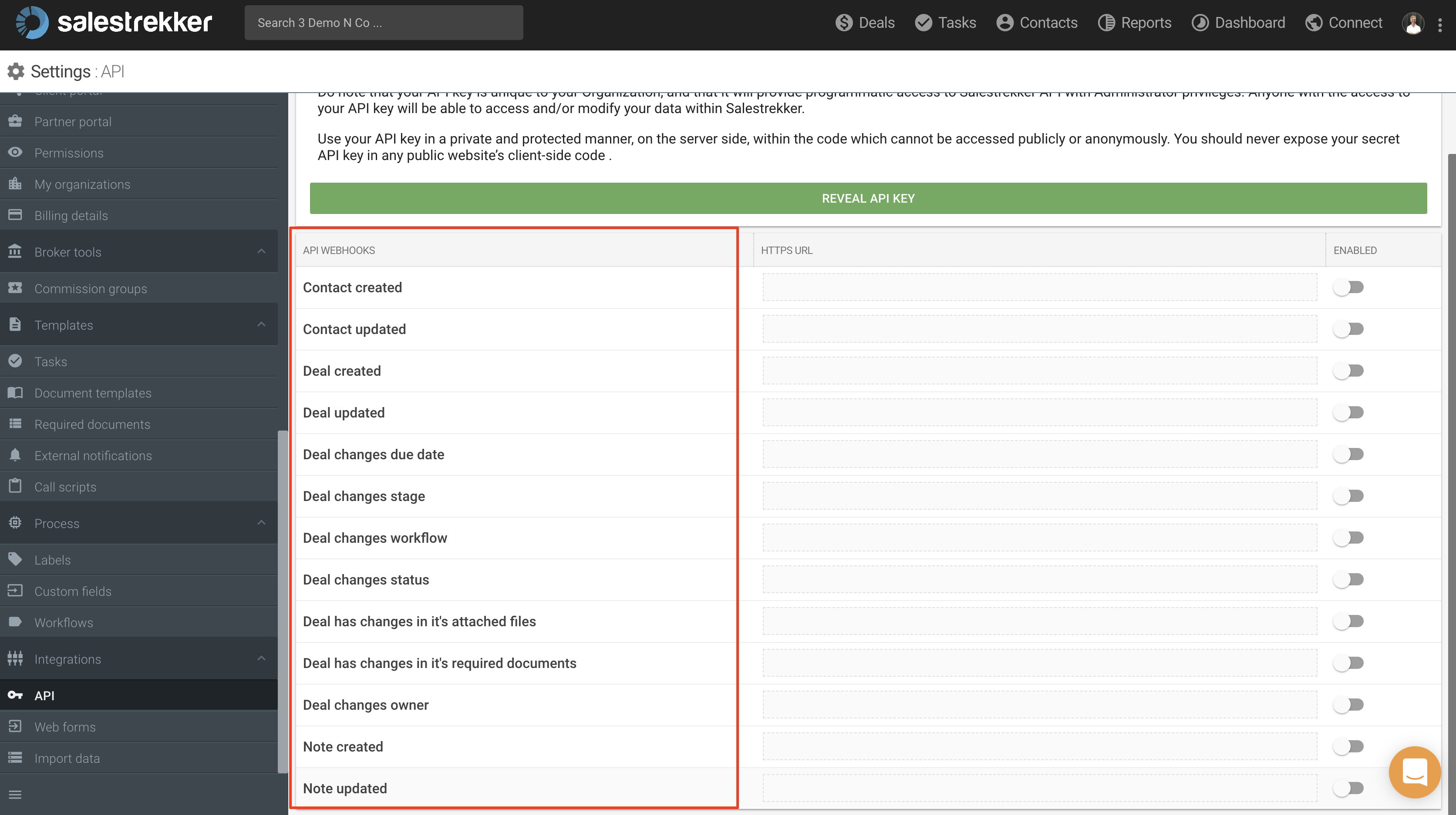 Salestrekker CRM v1.0 webhooks