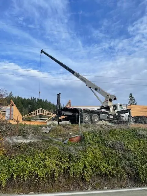 Truss setting on a rural job site