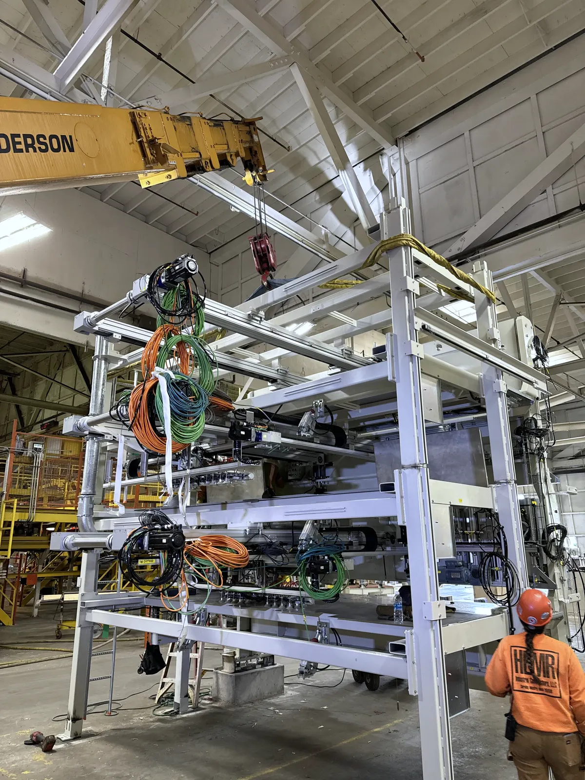 Rigging a patch line section into position