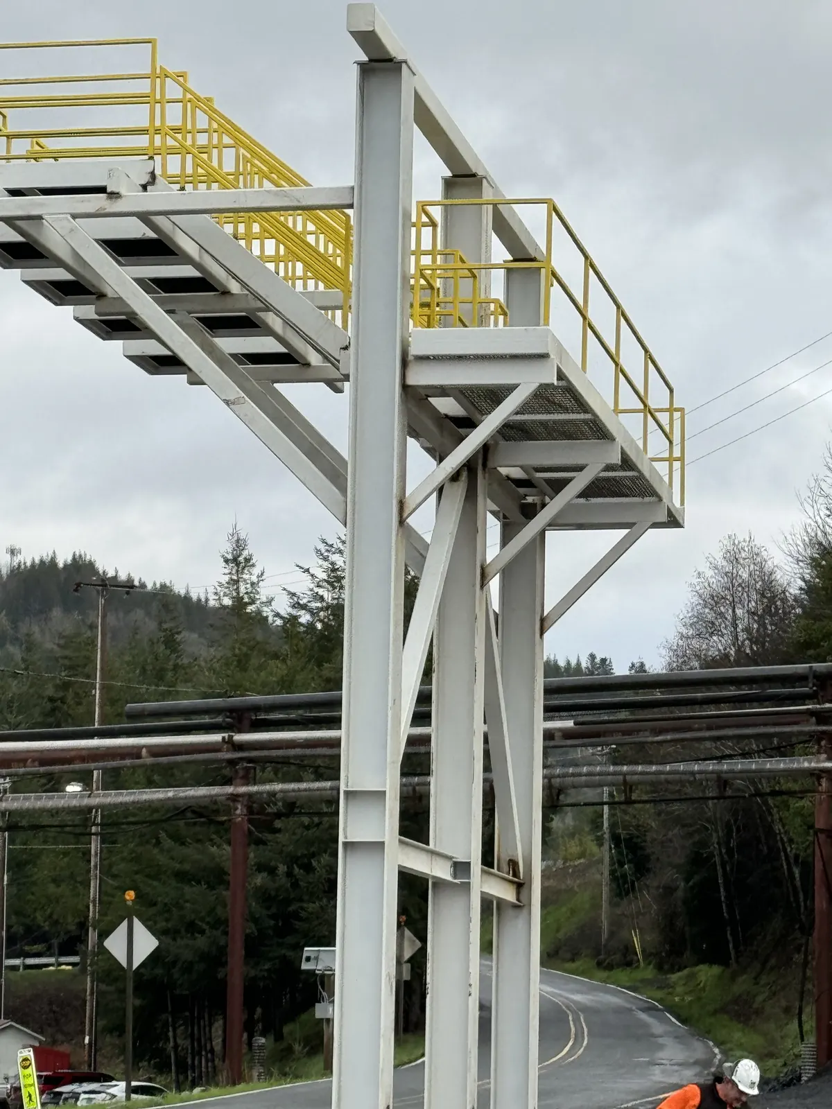 Support tower and elevated crossover, fabricated and installed