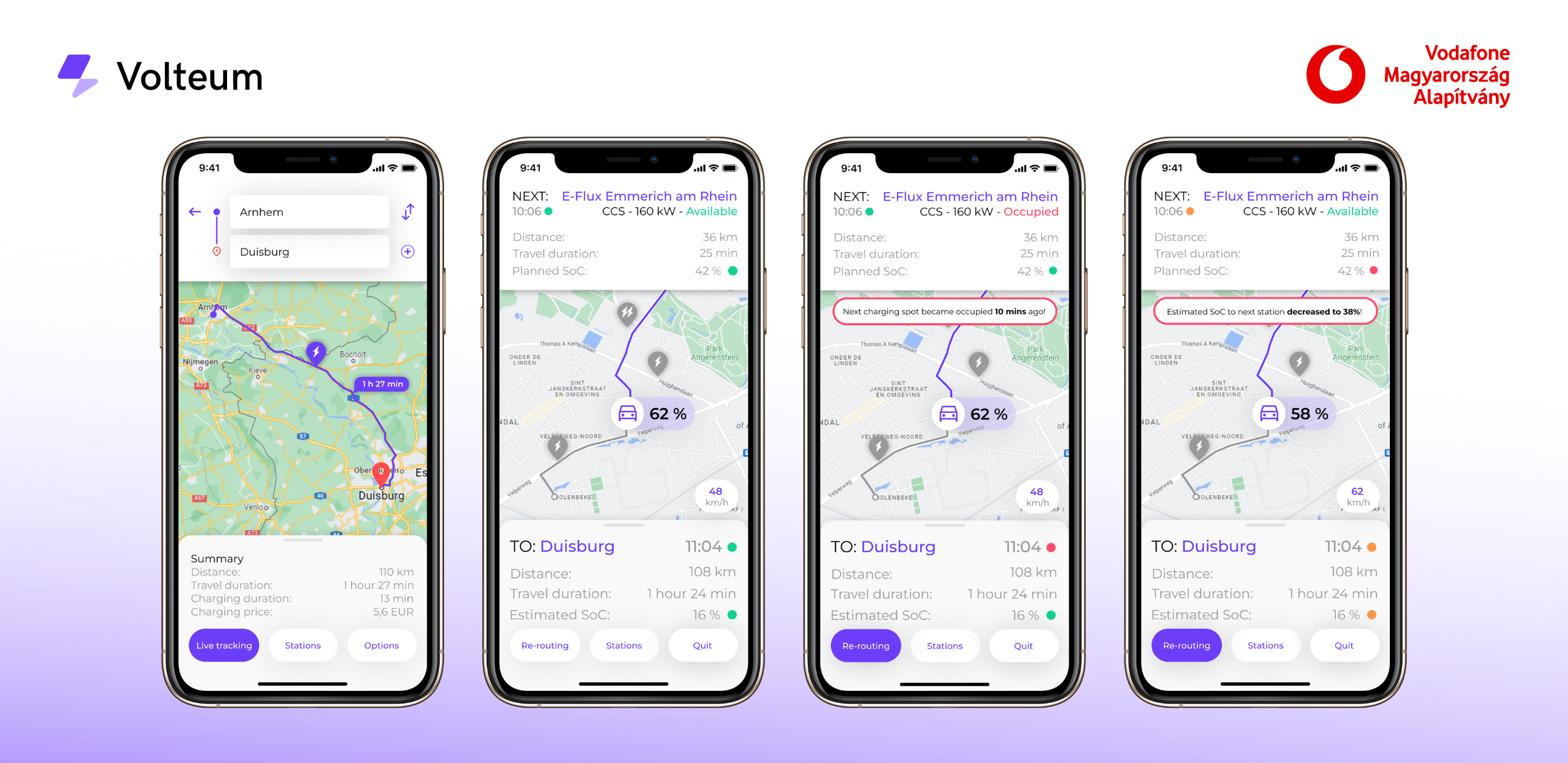 Volteum's live data feature in action: checking the pre-planned route and notifying the driver about the changes