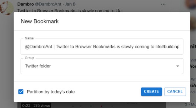 Twitter to Browser Bookmarks