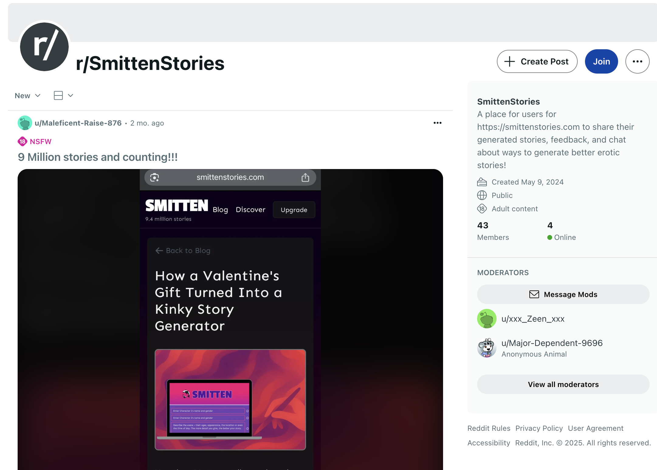 Smitten Stories Subreddit for AI Erotic Stories Fans