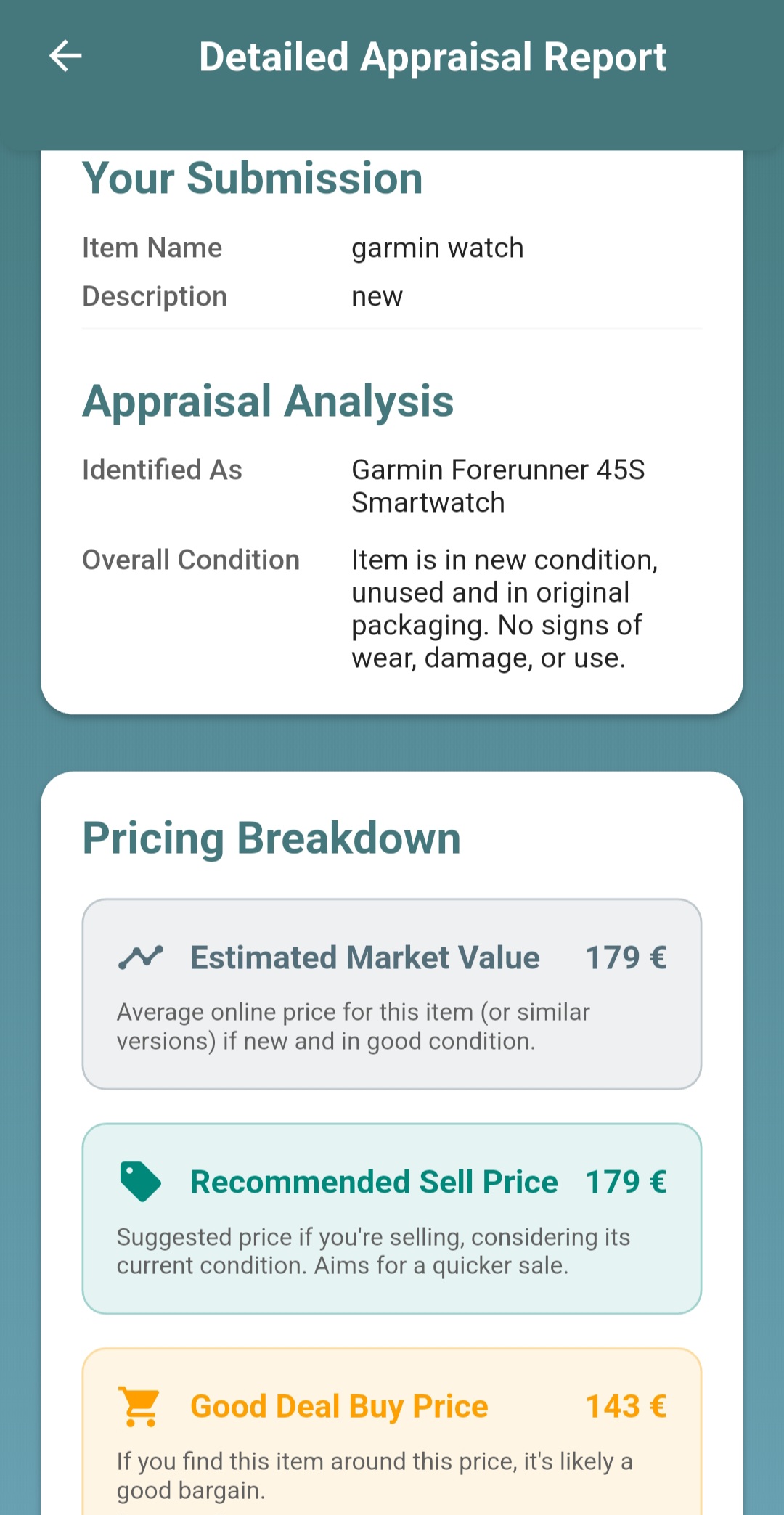 Step 2: Appraisal result