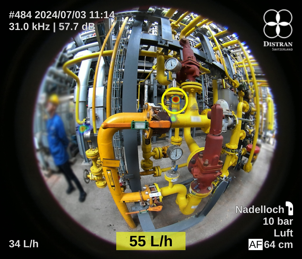 Image acoustique montrant une inspection large zone dans un environnement industriel complexe