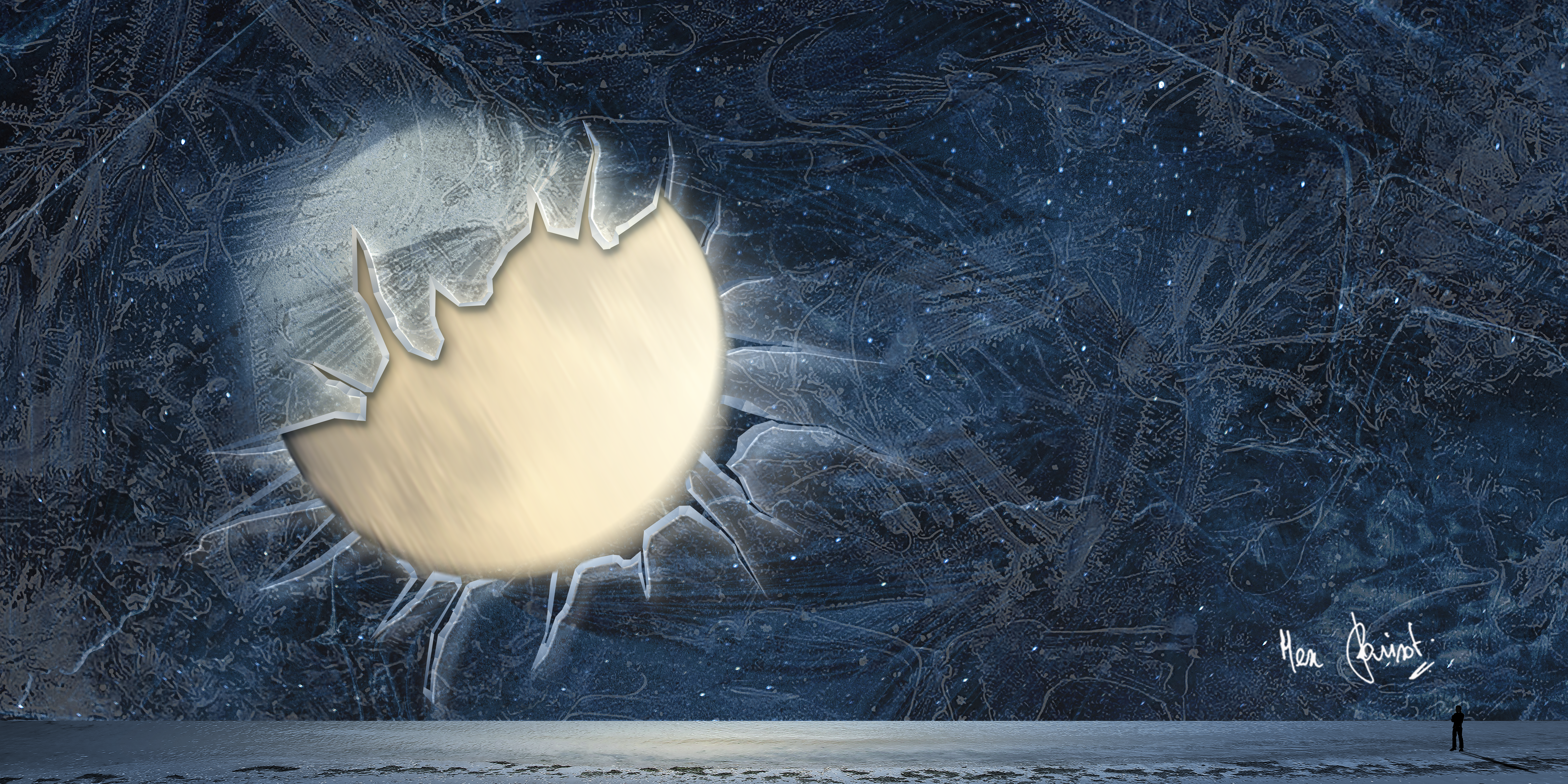 Lune transperçant un mur de glace