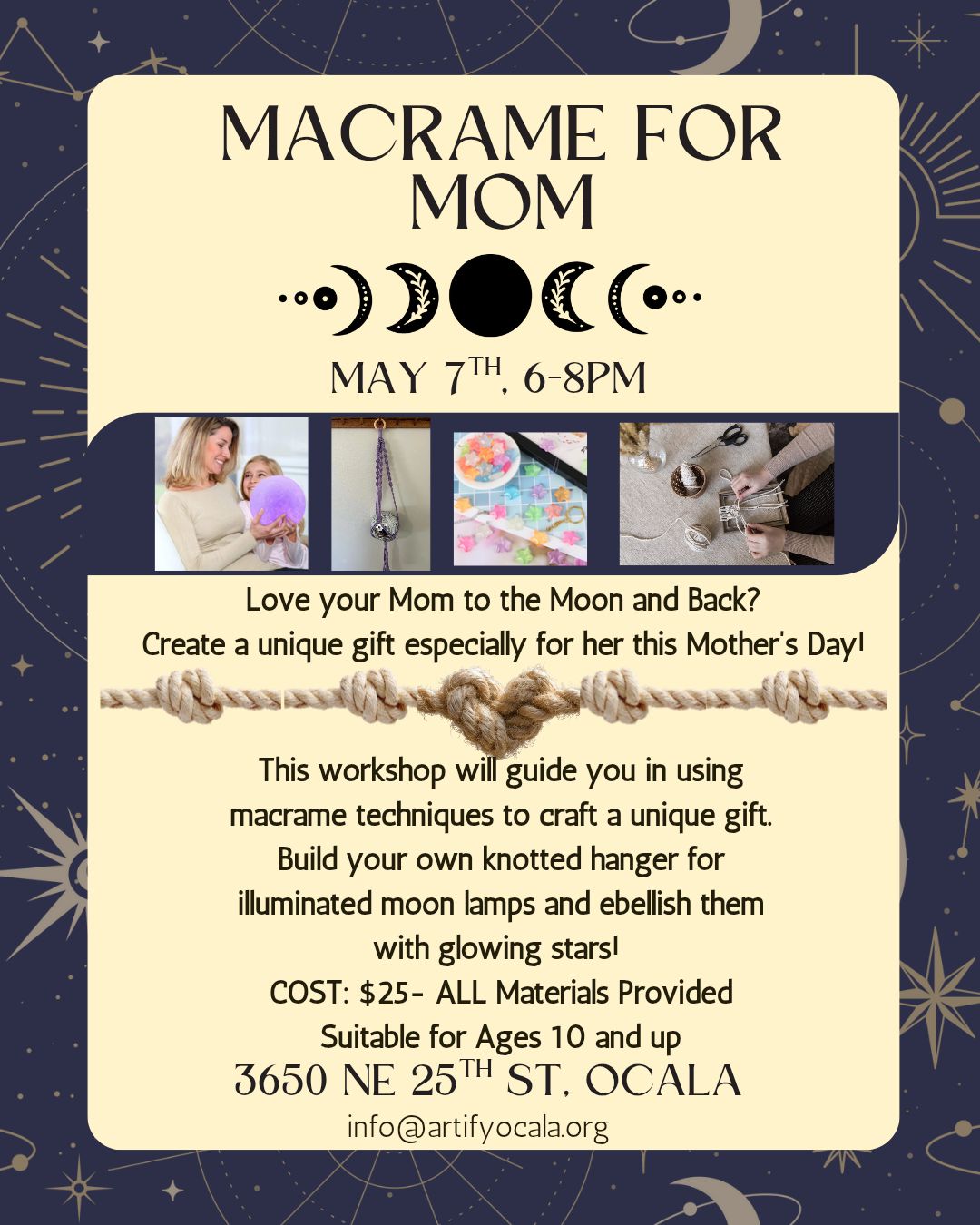 Macrame for Mom - Ocala FL event to create a unique gift for Mother's Day. May 7th, 2026 6-8pm