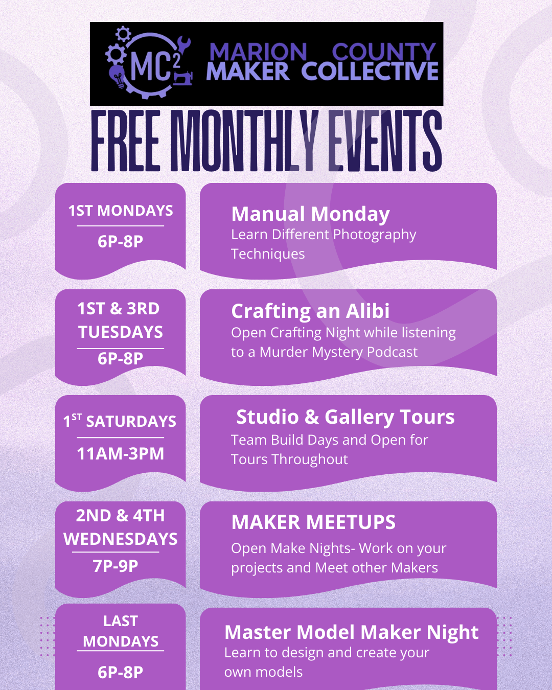 Monthly meetup schedule graphic