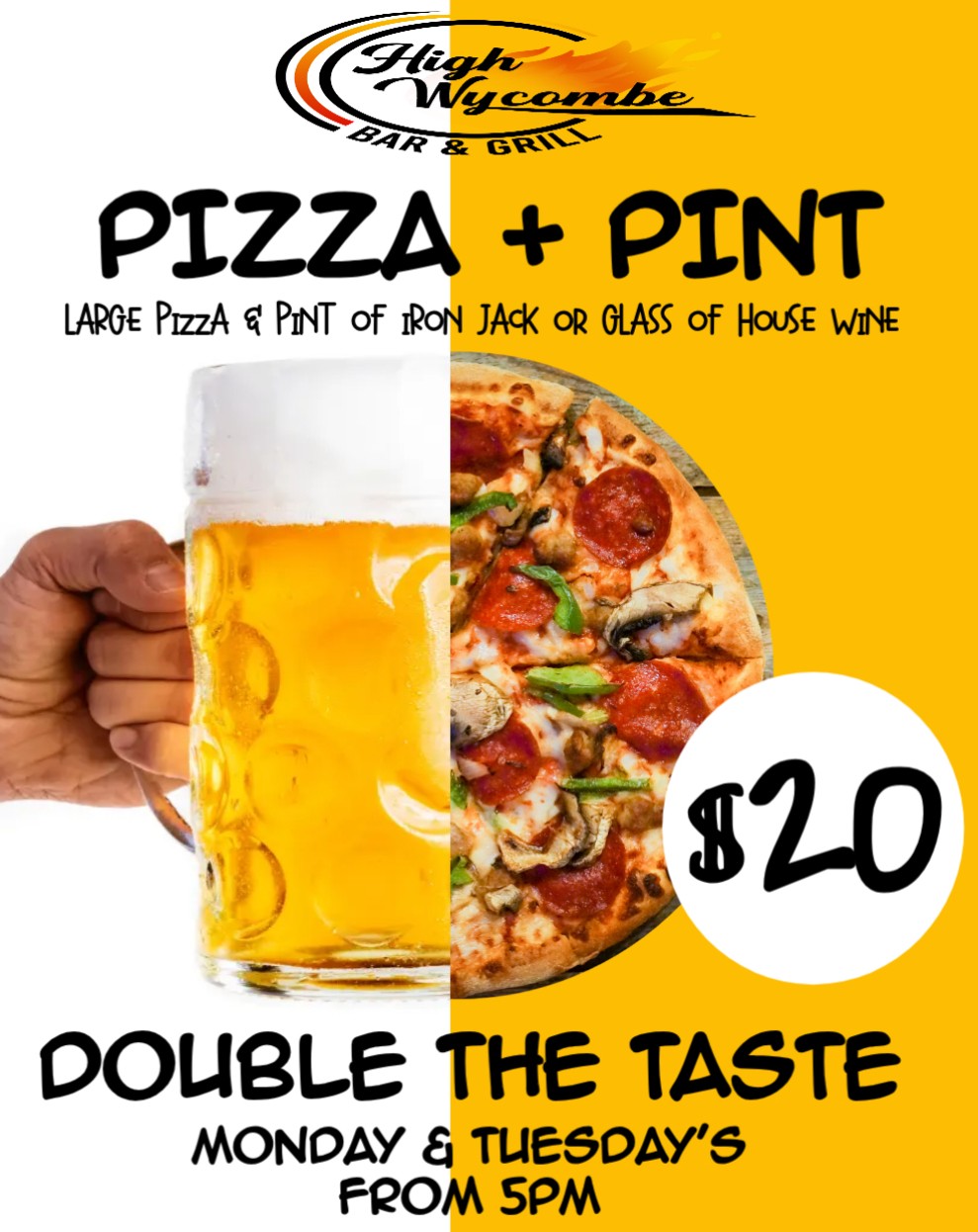 Monday & Tuesday $20 Pizza N Pint image