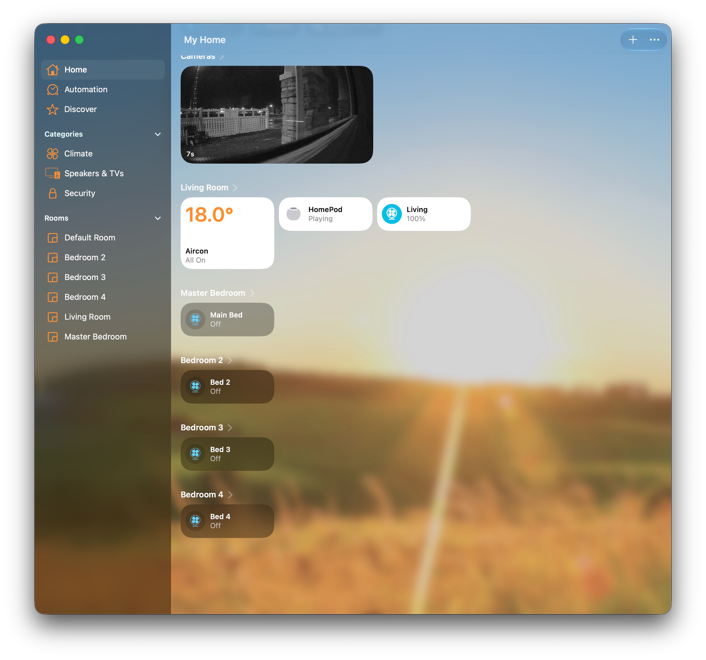 The aircon and all its zones in the Home app