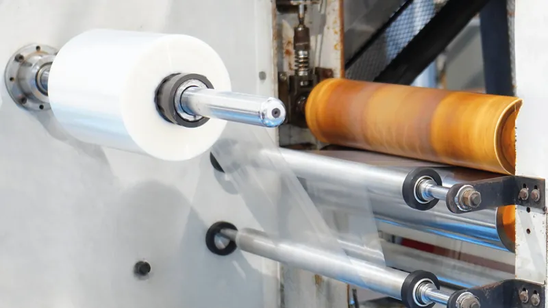 PP blowing machine producing polypropylene packaging sheets at Batam facility