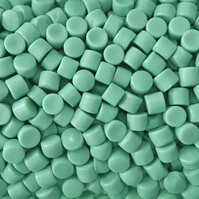 Green HDPE limestone recycled plastic pellets from Batam processing facility