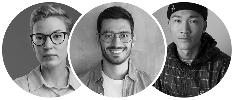 Three team member portraits representing unlimited seats