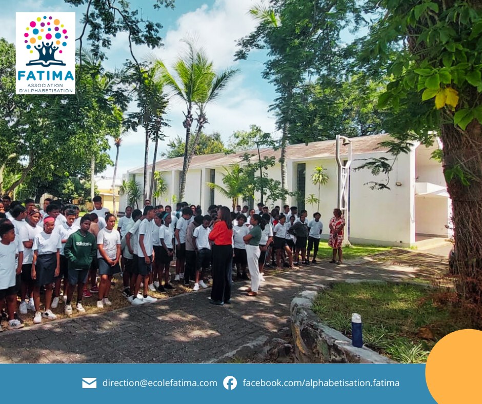 Students gather in the schoolyard