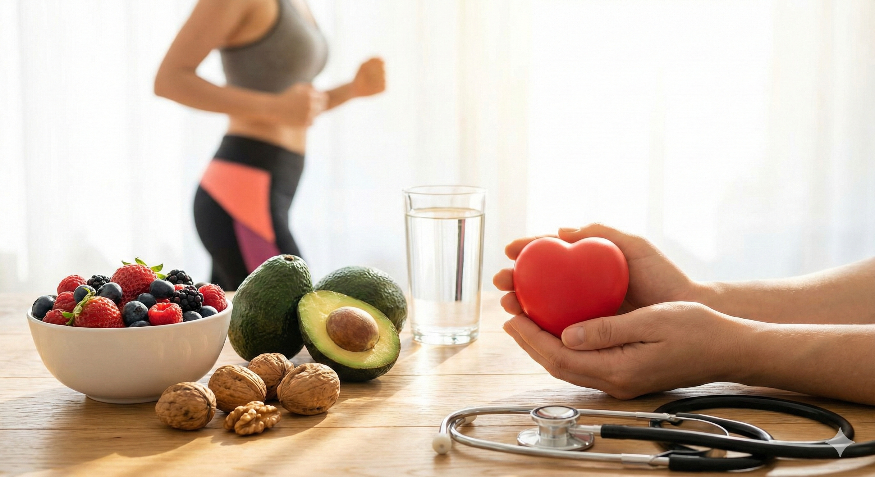 Healthy heart with stethoscope and fresh vegetables