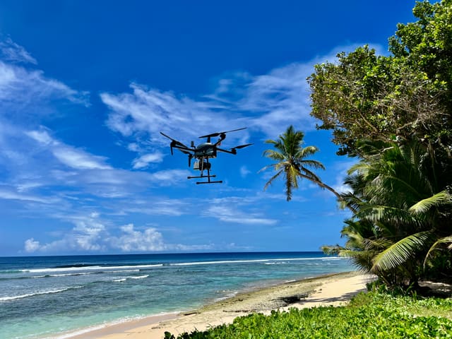 VTOL drone doing a LiDAR aerial survey