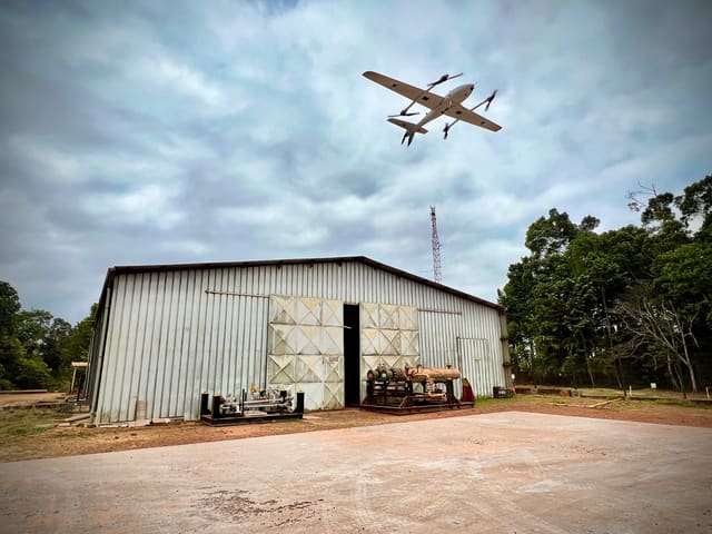 VTOL drone doing a LiDAR aerial survey